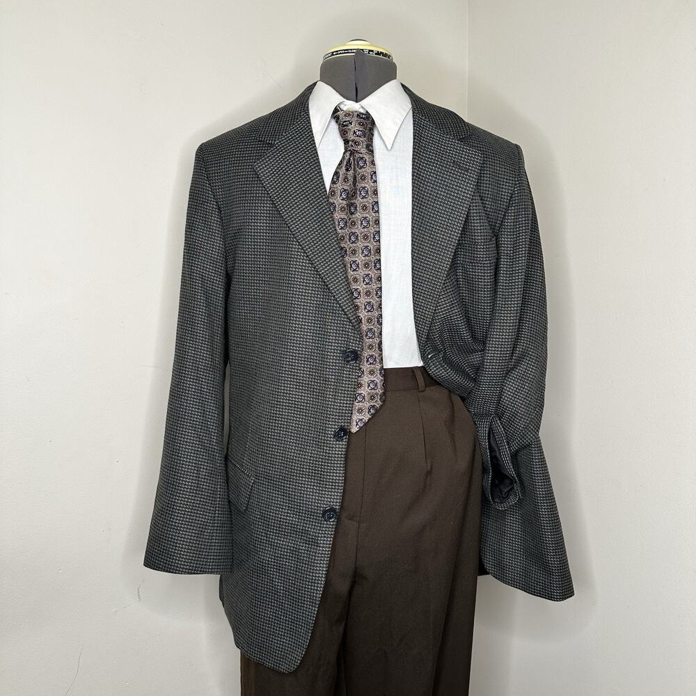 41R Blazer Gray Houndstooth Wool 3 Button Mens Sport Coat Suit Jacket Raffinati